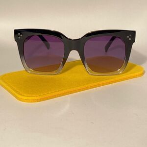 1023 Oversize Square Sunglasses Black Grdient To Clear Two Toned New